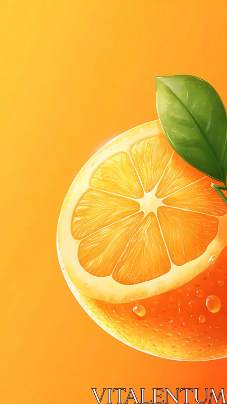 Radiant orange slice with dewy peel on vivid gradient background.