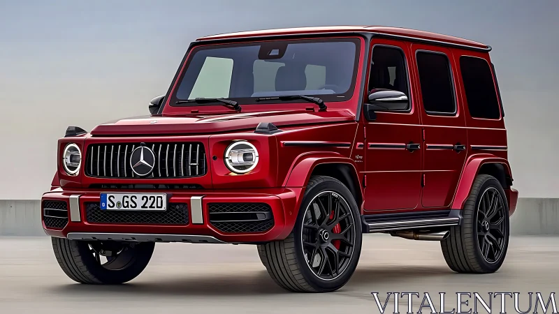Box-architected red AMG SUV with precision aerodynamic detailing.