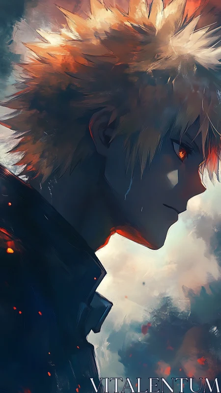 Dynamic anime portrait in dramatic side-profile composition.