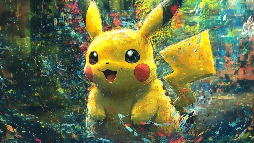 Electric creature amid neon splatter stormed abstraction.