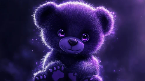 Starlit lavender teddy bear glowing in dreamy midnight hush.