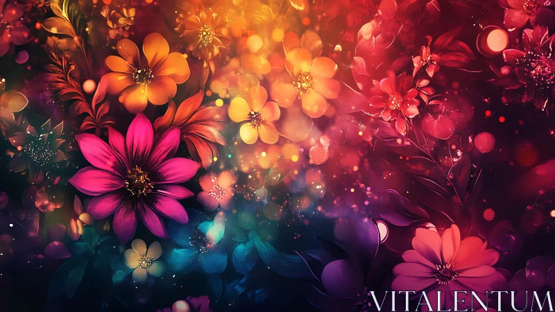 Luminous flowers bloom in radiant warm and cool light