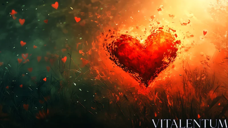 Explosive Heart Against Dark Landscape