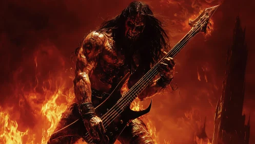 Infernal metal guitarist unleashes blazing music in firestorm