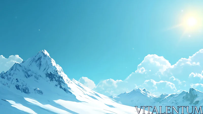 Snow-covered mountain ridge under clear midday sun