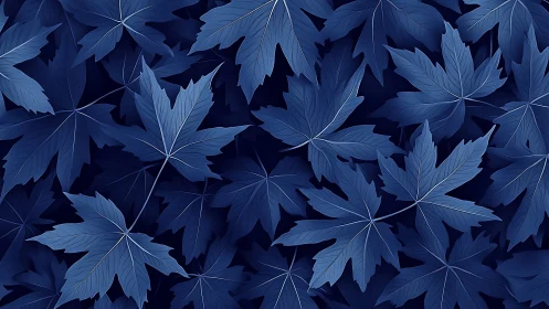 Calming midnight maple leaves in layered indigo blues.