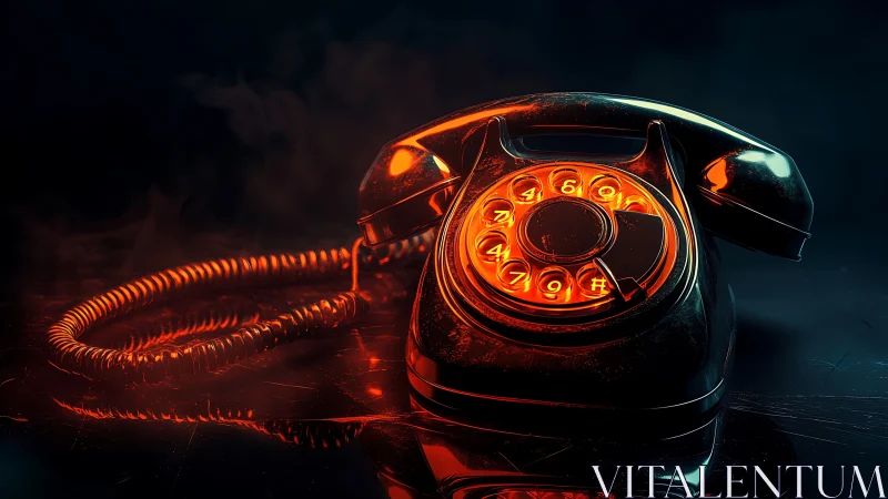 Retro rotary telephone glows with neon internal illumination