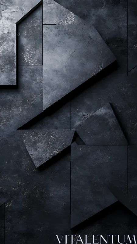 Layered dark geometric slabs with angular overlapping forms.