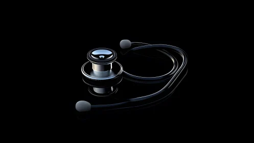 Shiny Stethoscope on Black Background in Modern Minimalist Style.