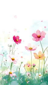 Cosmos Flowers in Watercolor: Pastel Gradient Field Composition