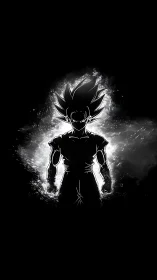 Electric energy surrounds a determined anime warrior silhouette