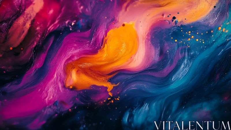 Neon fluid abstraction with swirling magenta and gold core.