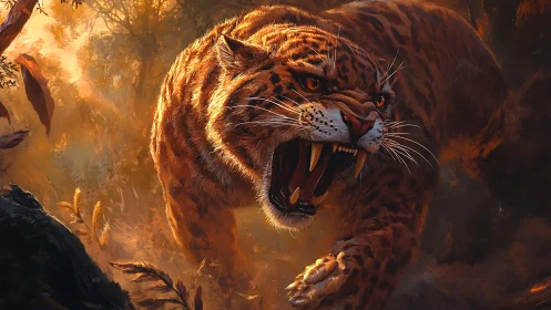 Saber-Toothed Predator in Amber Wilderness.