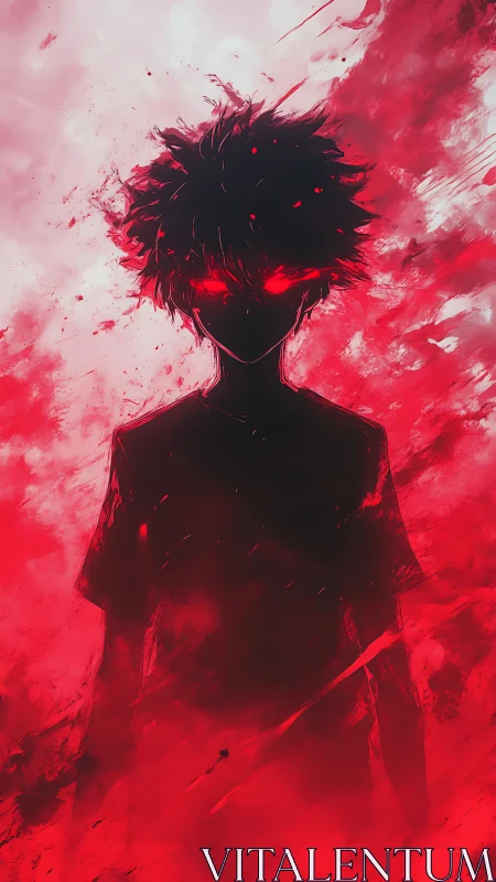 Backlit void silhouette with incendiary crimson energy field.