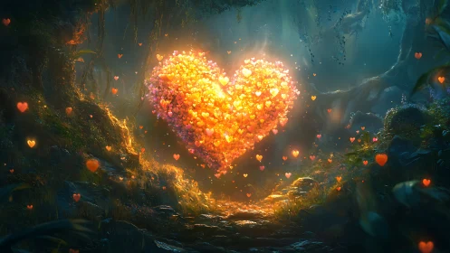Luminescent Heart: Mystical Glow in Cavern Sanctuary.