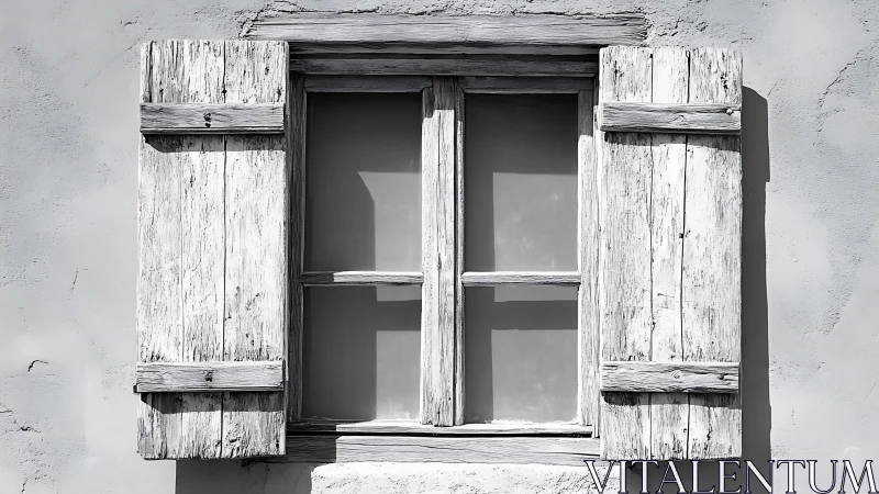 Weathered wooden window shutters capture quiet rustic charm