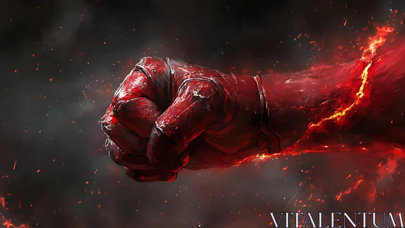 Volcanic gauntlet fist delivering high-velocity kinetic impact.