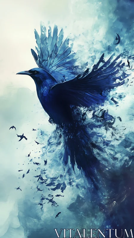 Midnight raven erupts from swirling storm of ethereal mist