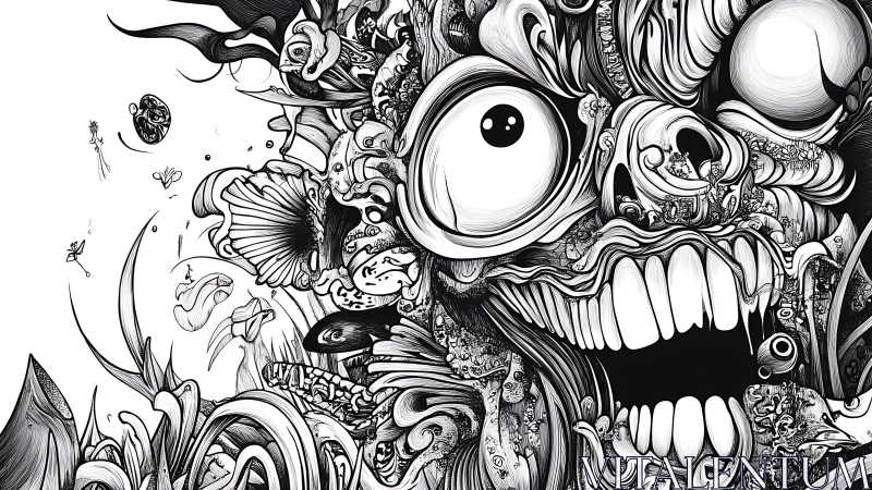 Psychoorganic ink explosion forming a distorted screaming visage.