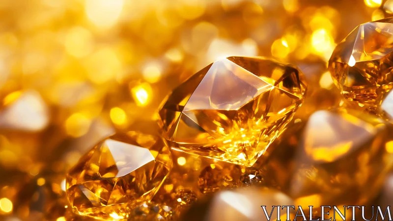 Golden gemstones macro cluster under warm radiant light.