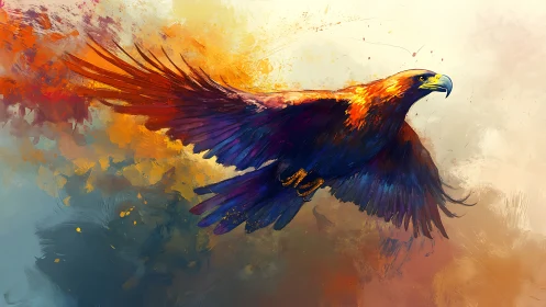 Majestic Eagle in Flight, Vibrant Abstract Digital Art Style.
