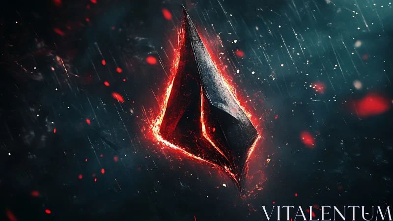 Burning dark crystal shard floating in stormy void.