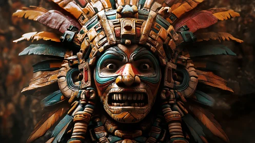 Aztec-inspired warrior mask rendered in detailed 3D