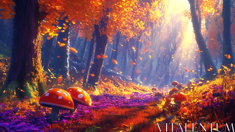 Enchanted Mushroom Forest Ablaze with Autumn Radiance