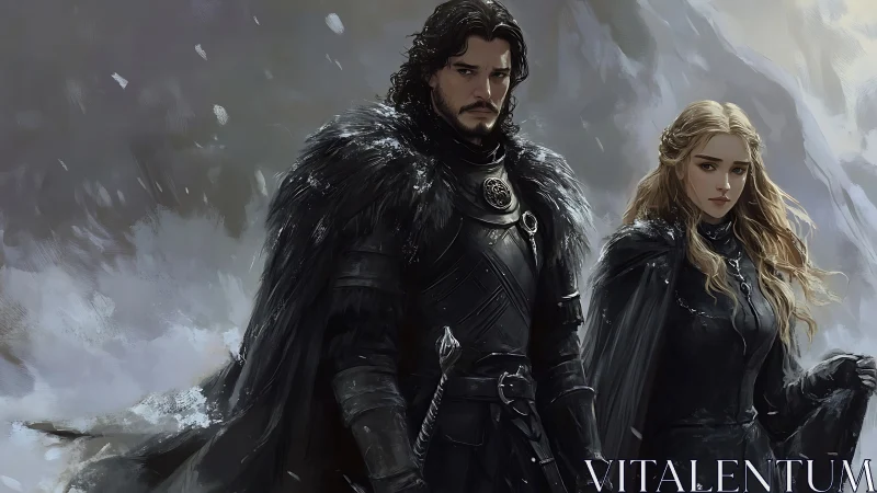 Stoic winter guardians standing strong in swirling snow.