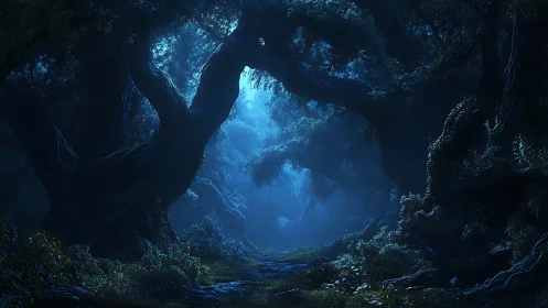 Subterranean Cavern Illuminated by Ethereal Blue Void Light