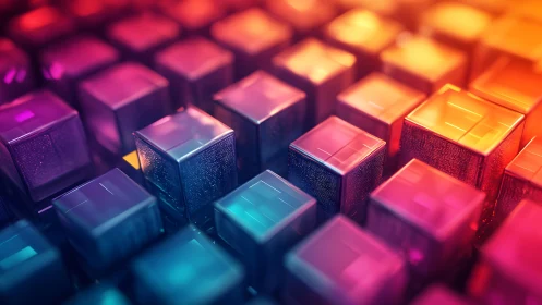 Glowing geometric cubes create a dreamy neon cityscape of light