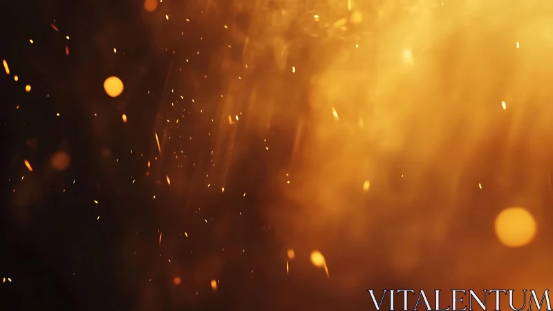 Close-up of glowing embers and sparks in warm golden light, abstract style.