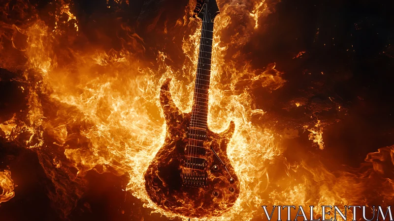 Guitar Engulfed in Dramatic Flames and Fire