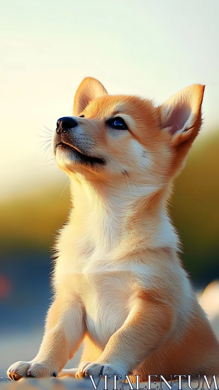 Sunlit puppy gaze filled with wonder and gentle curiosity.