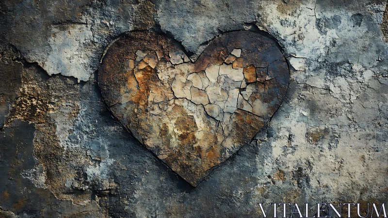 Weathered Heart Shape. Cracked Paint Texture on Stone.