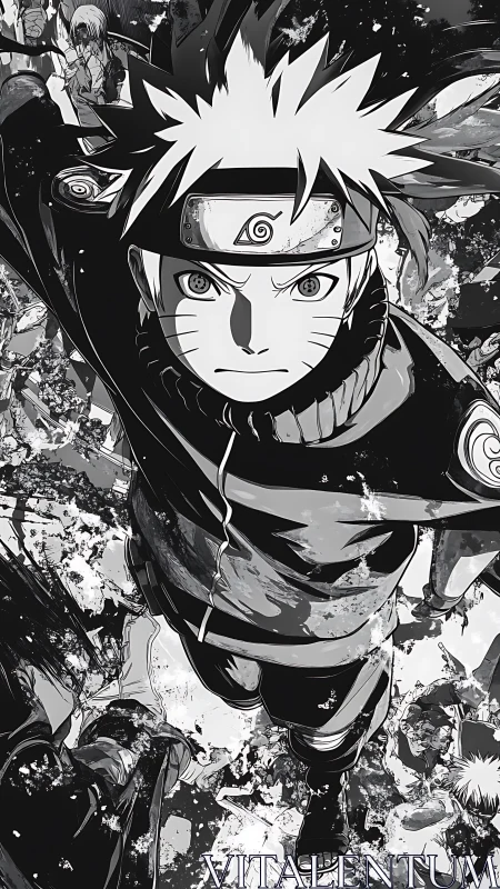 Determined ninja lunges forward through shattered darkness