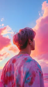 Backlit pastel portrait integrates subject with chromatic sky