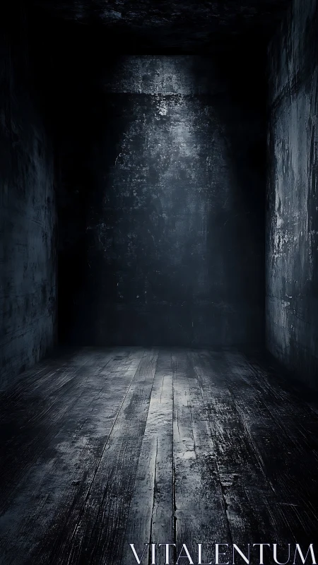 Narrow dark interior corridor with textured wood floor