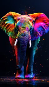 Neon-saturated elephant portrait renders chromatic surface depth