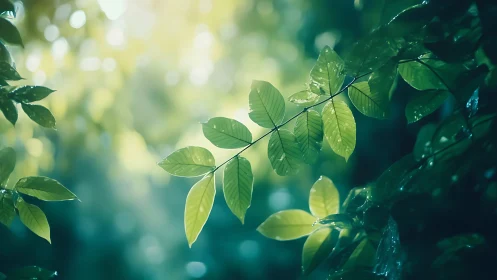 Sunlit Green Leaves in Soft Focus Nature Photography.