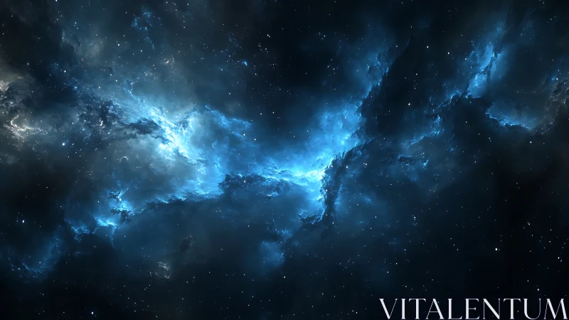 Stellar nebula corridor with blue ionized gas and dust filaments