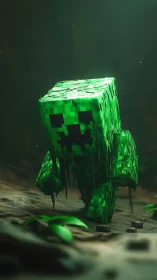 Creeper lumbers through emerald fog, almost glowing alive
