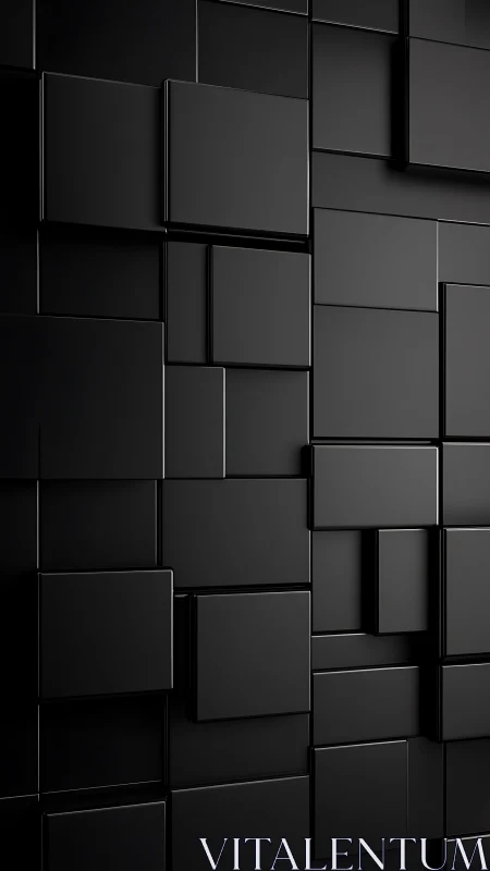 Black geometric 3D square panel wall with subtle depth.