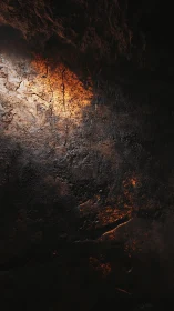 Embers in the stone: quiet firelight on rugged rock walls.