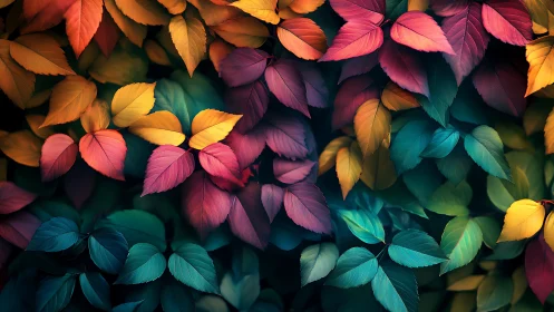 Prismatic forest leaves drifting through a twilight dream.