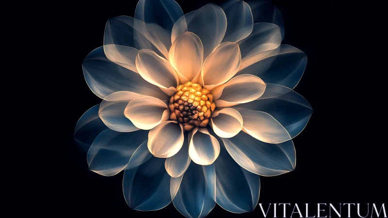 Radially symmetric luminous flower rendered with translucent petals