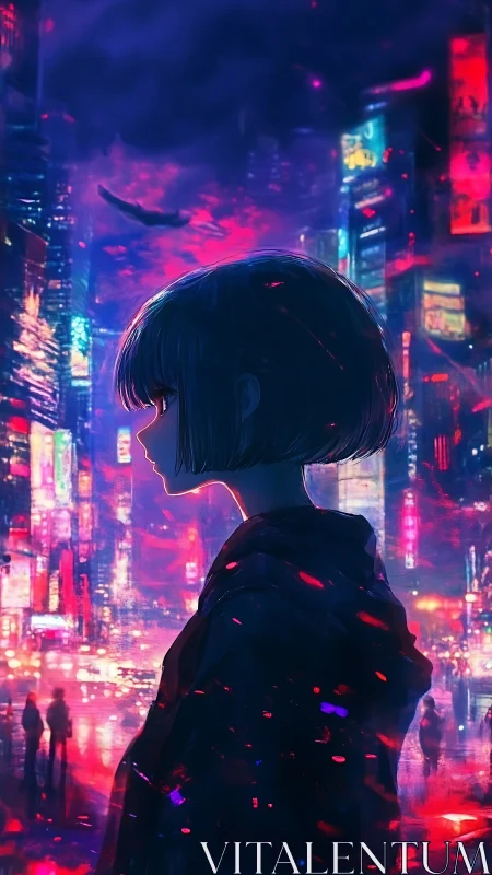 Quiet neon night stroll with a thoughtful city dreamer.