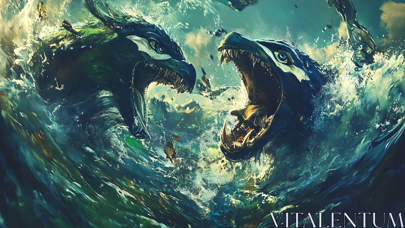 Tidal Leviathans Roar: Twin Sea Beasts Locked in Fury.