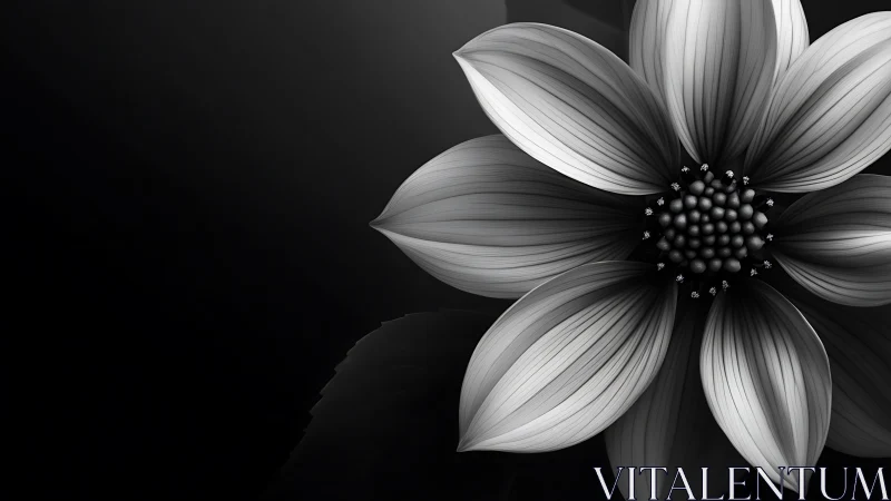 Monochrome digital flower render with radiating petals