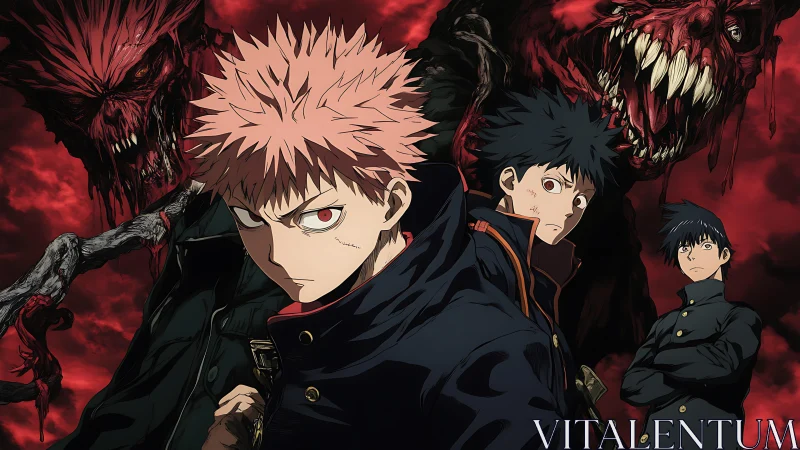 Three determined students stand bold against twisted monsters